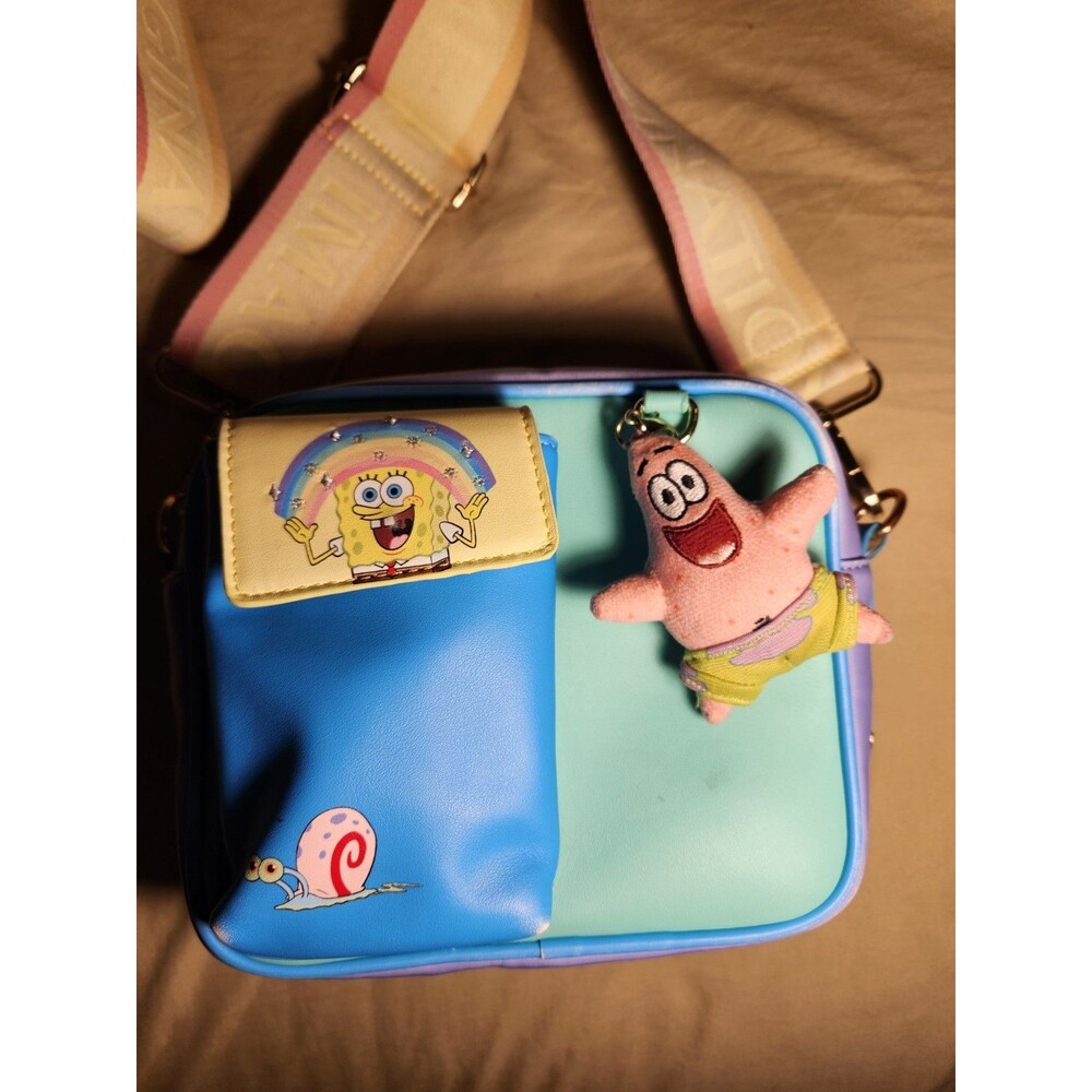 Bioworld SpongeBob SquarePants Crossbody Bag Patrick Plush Charm Rainbow Gary